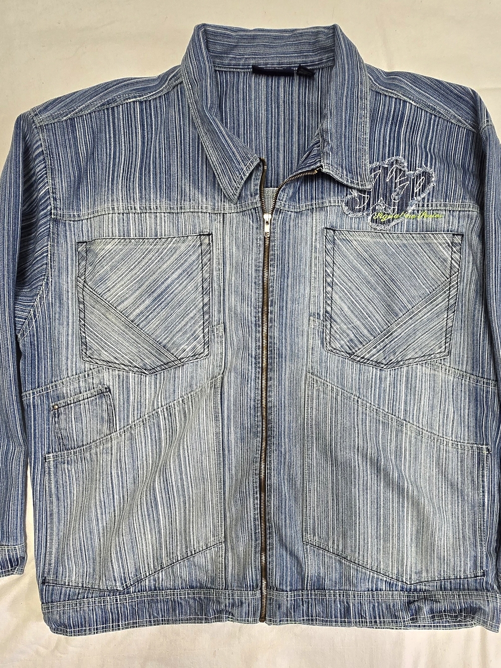 Y2K Southpole Signature Series Men's Acid Wash Blue Jean Zippered Jacket EUC.